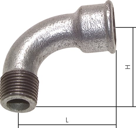 Exemplaire exposé: Coudes 90° avec filetage mâle et femelle, fonte malléable zinguée