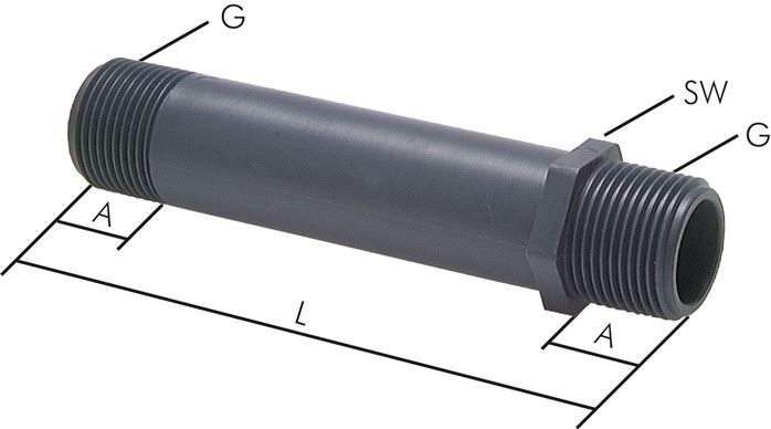 Exemplaire exposé: Embout double de tuyau, polypropylène