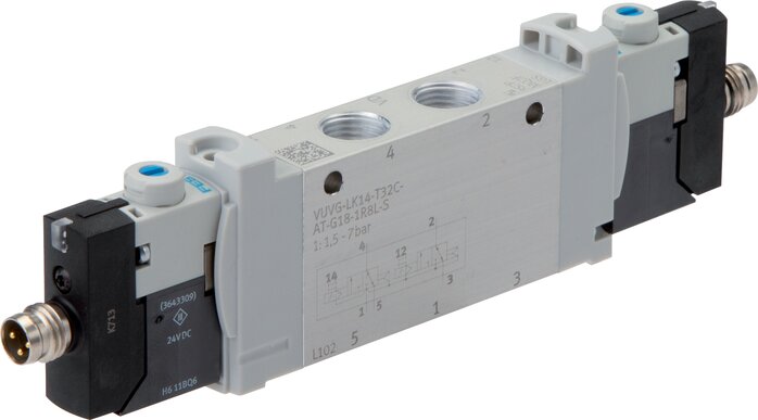 Exemplaire exposé: 2x électrovanne 3/2 voies avec ressort pneumatique (NC/NC)