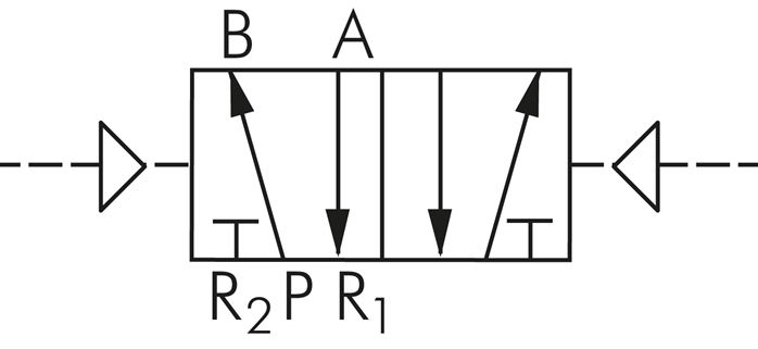 Symbole de commutation: Vanne à impulsions pneumatique 5/2 voies