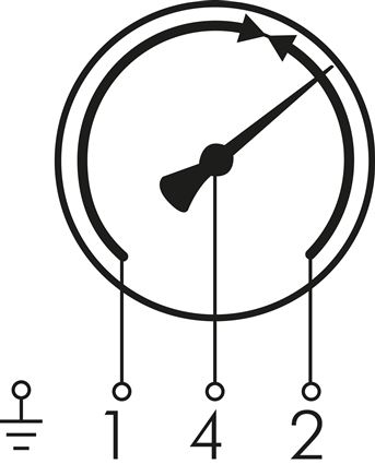 Symbole de commutation: Contact simple N° 3: Le contact s’inverse (inverseur), c’est-à-dire que le contact s’ouvre et se ferme en cas de dépassement de la valeur de consigne